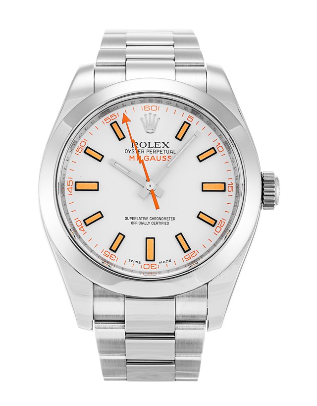 Rolex Milgauss White Dial Orange Index Watch