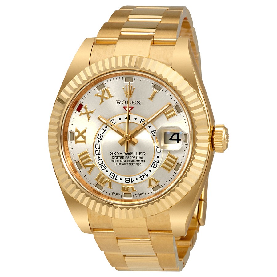 Rolex Sky Dweller Silver Dial 18 Carat Yellow Gold Oyster Men's Watch 326938SRO